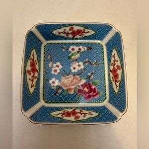 Vintage Takahashi San Francisco  Fine Porcelain Dish Blue W/ Floral & Bird